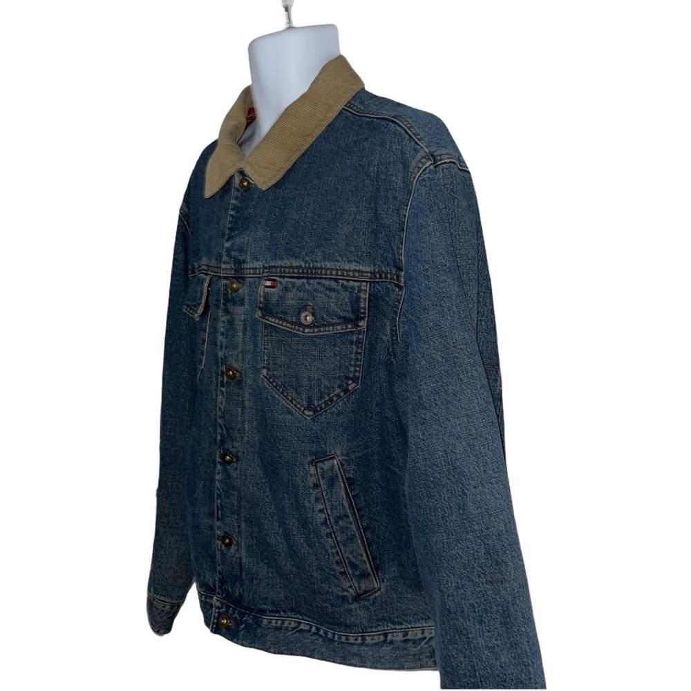 Tommy Hilfiger Outdoors Y2K Vintage 2002 Patchwork Denim Trucker Jacket Mens XL - Picture 5 of 10